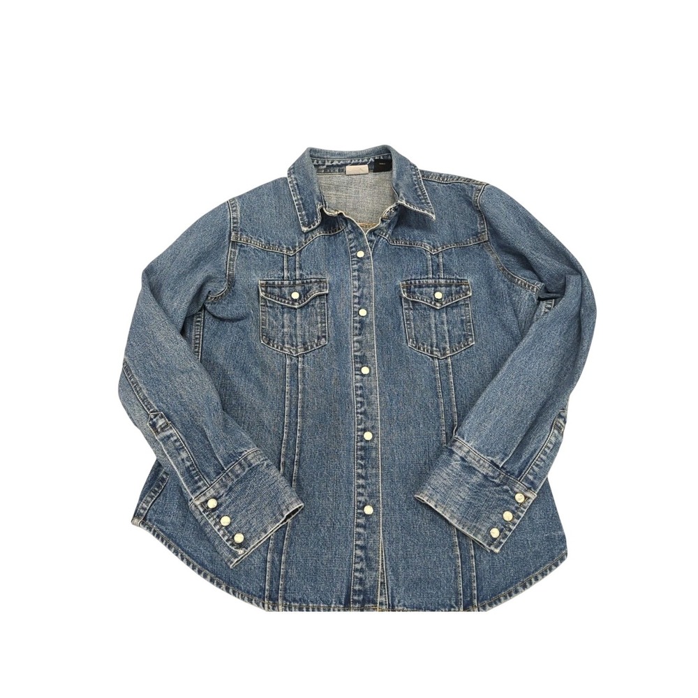 Vtg Arizona Denim Shirt Women XL Blue Western Pearl Snap Long Sleeve Cowgirl 90s